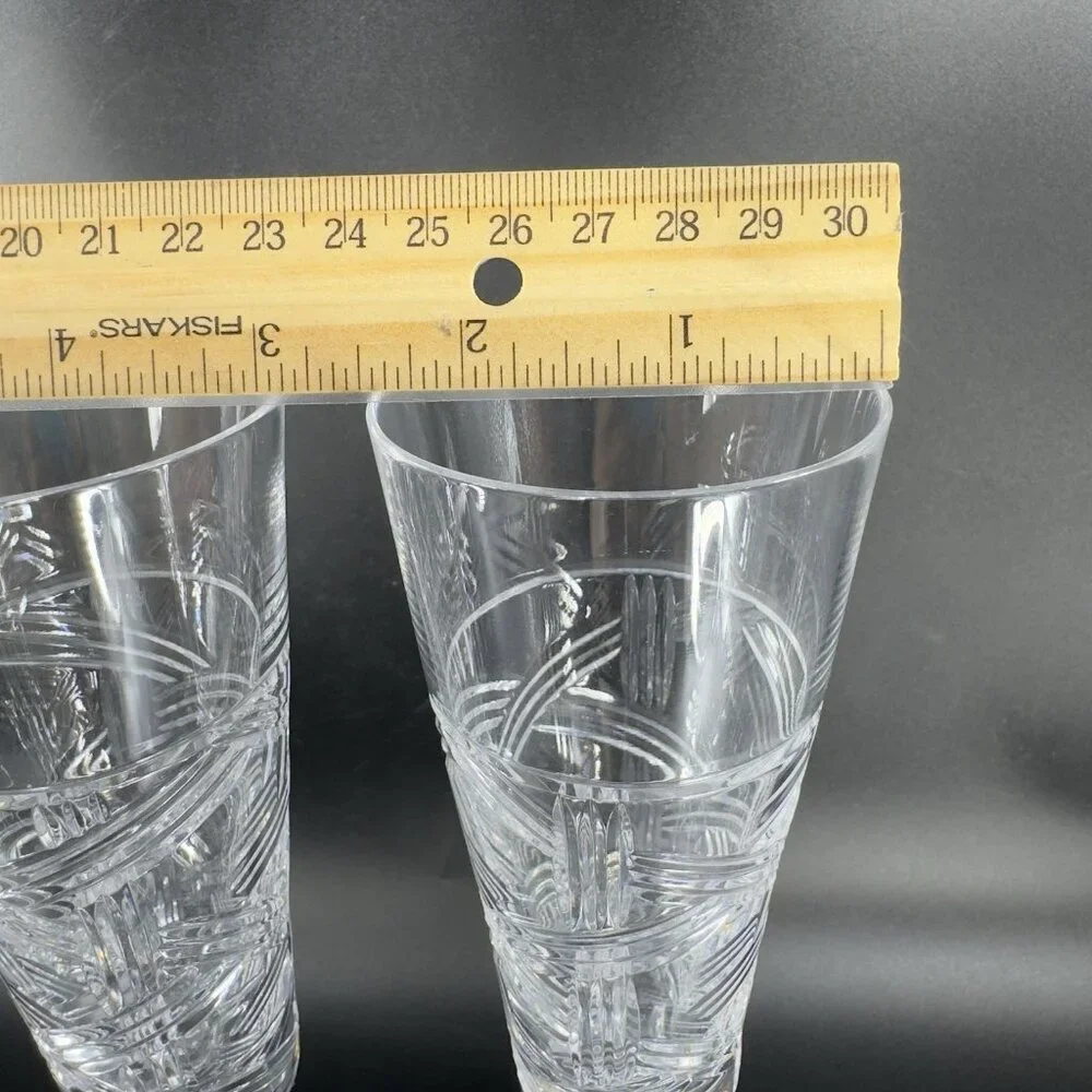 Mikasa Crystal Cross Track Clear Tall Crystal Glass Flute Drinking Glasses Set 2